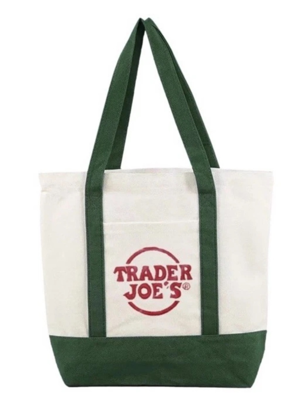 Trader Joe's Cream and Green Mini Canvas Tote Bag